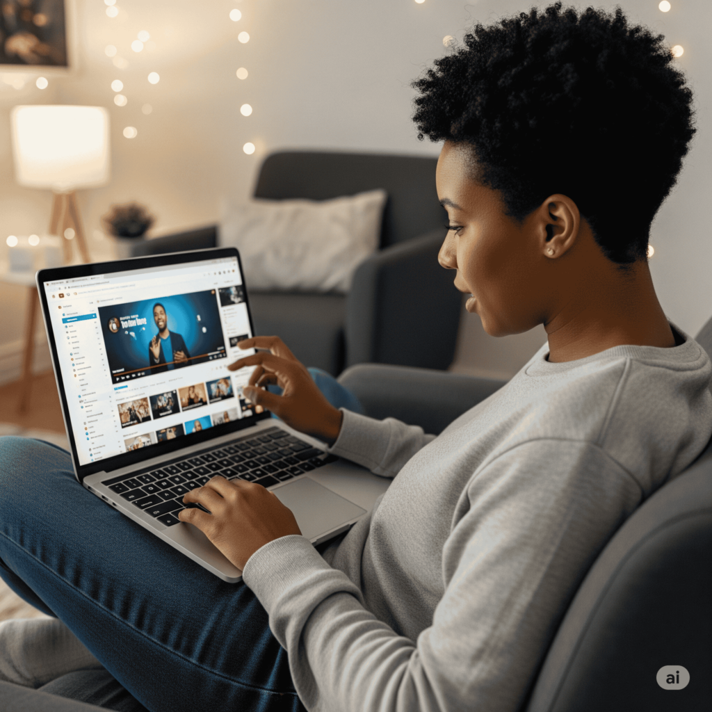 A person browsing youtube on his laptop