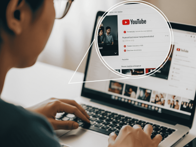A person using youtube on laptop reviewing youtube policies