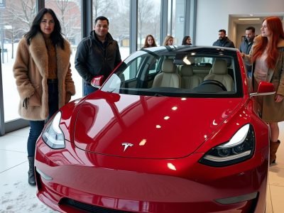 Visitors in Tesla showroom post grand opening