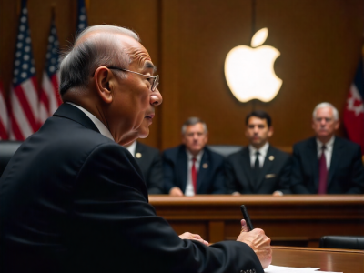 An apple company employee being asked questions about customers data