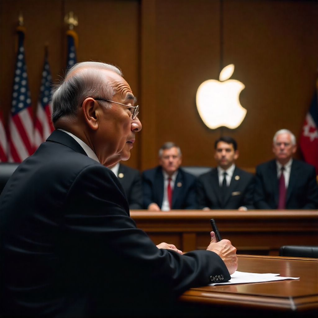 An apple company employee being asked questions about customers data