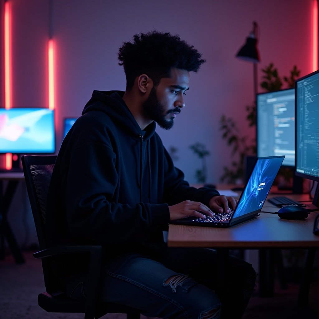 An influencer using asus laptop for his work