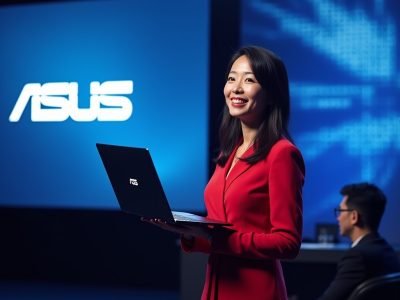 An image of a lady with asus laptop in a launch event