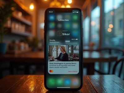 An iPhone kept on table showing liquid glass display