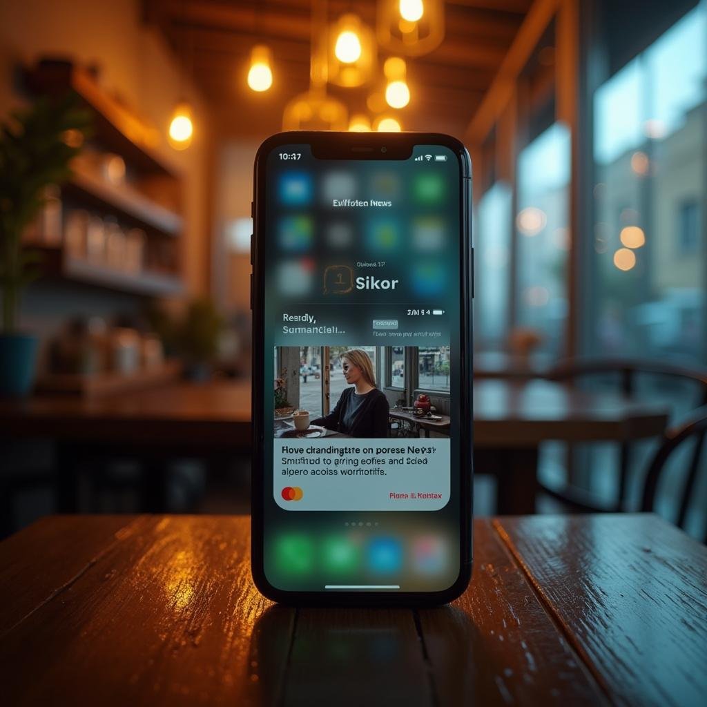 An iPhone kept on table showing liquid glass display