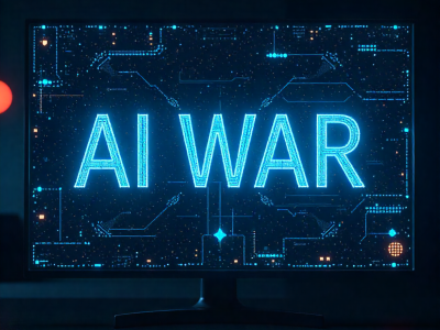 An image where it is written AI war in bold on digital screen