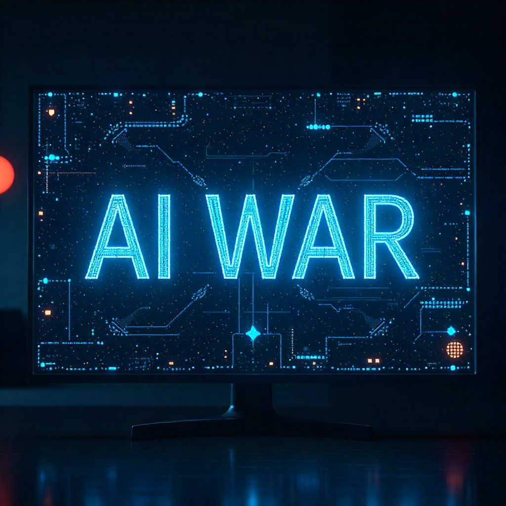 An image where it is written AI war in bold on digital screen
