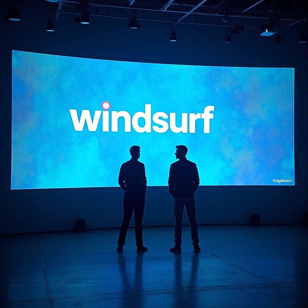 Logo of windsurf with two people standing in front and discussing the deal