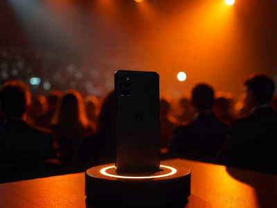 An image of a phone displayed for a launch event