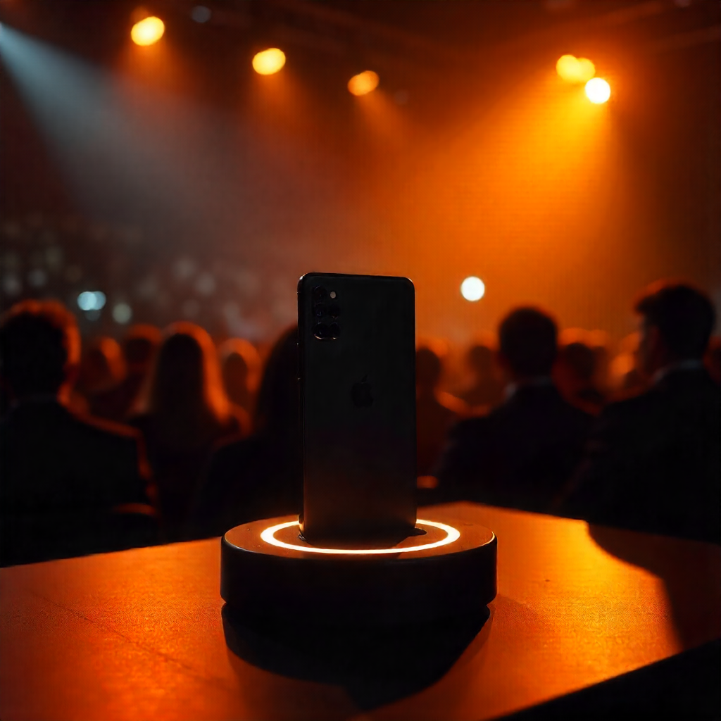 An image of a phone displayed for a launch event