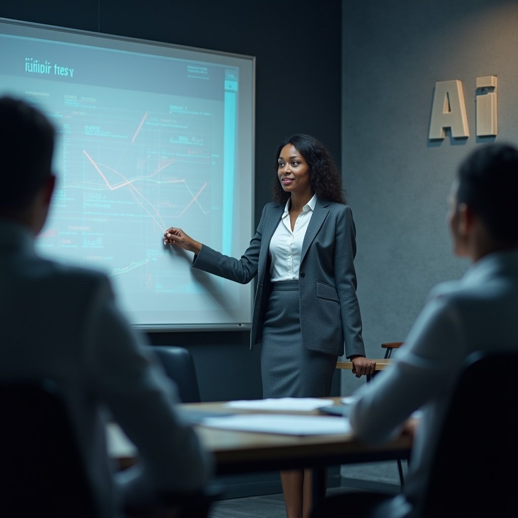 A person doing discussion with his office colleagues on AI