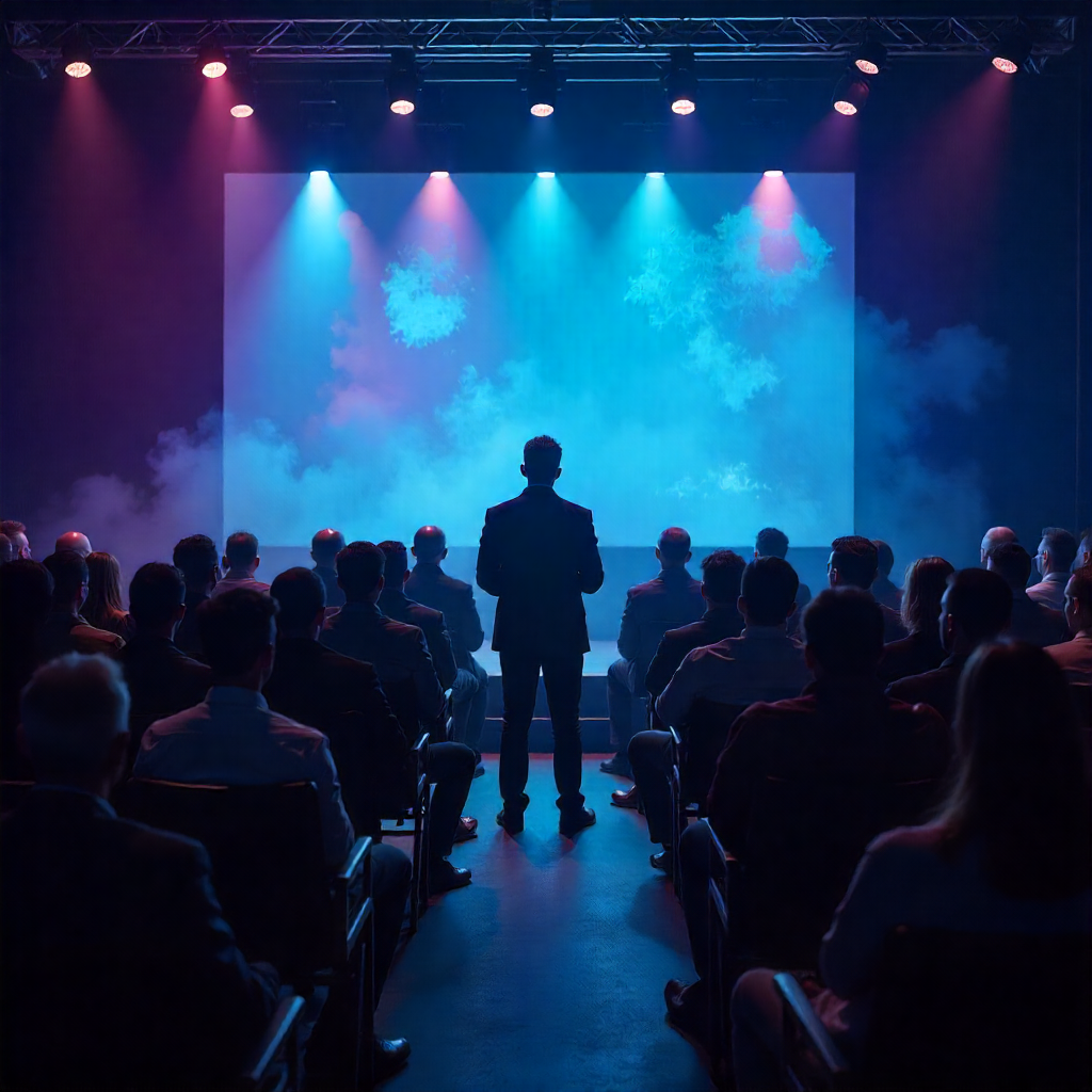 An image of a CEO addressing his company's employees