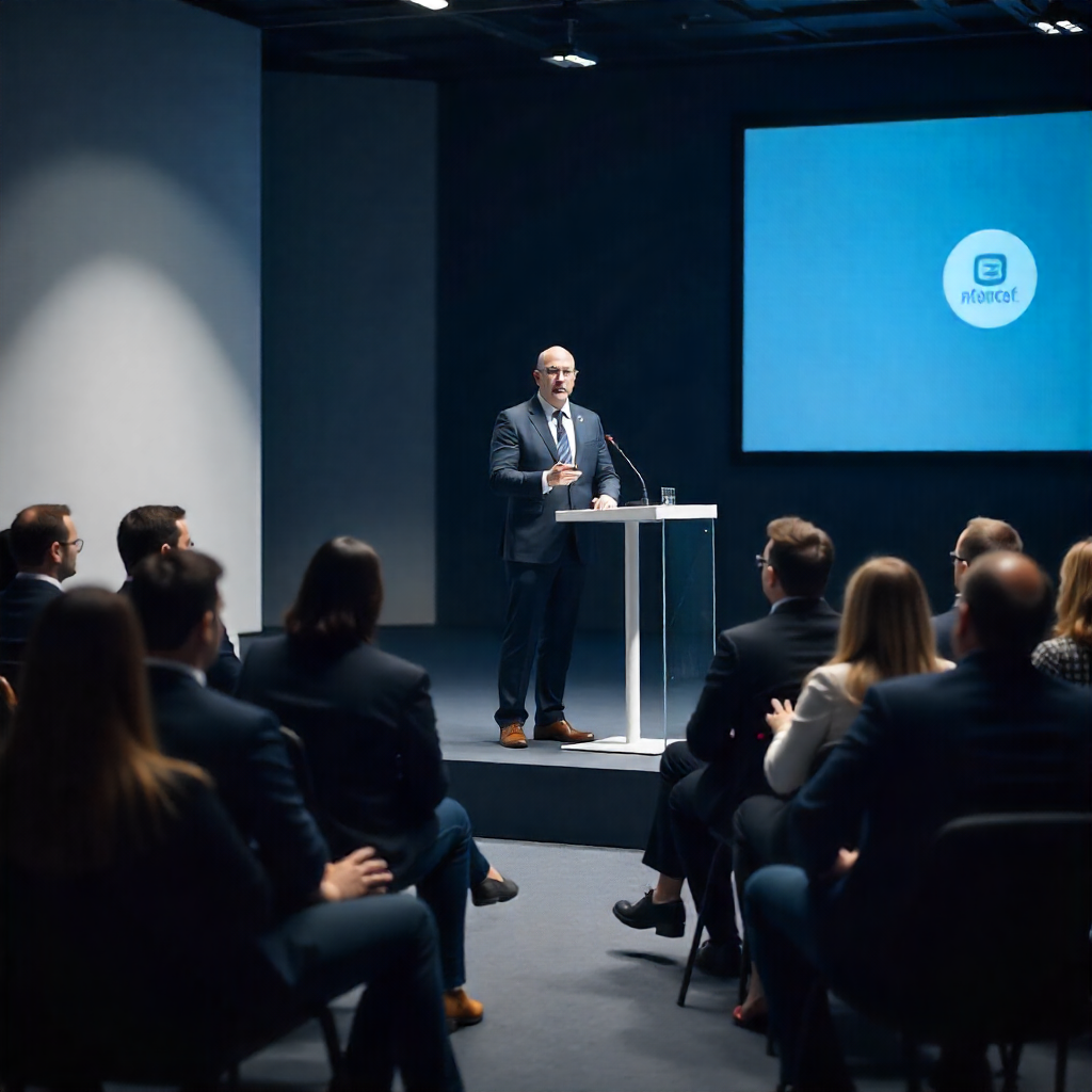 An image of a CEO addressing his company's employees