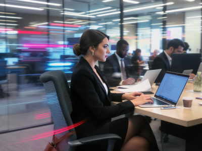 A woman doing work in her office and using AI tool while doing her work