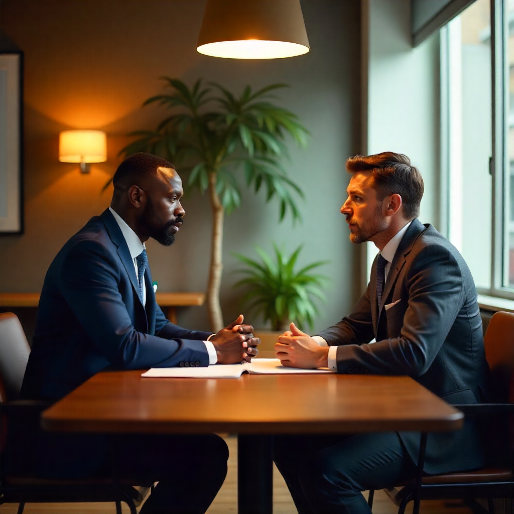A man discussing AI related topics with his colleague