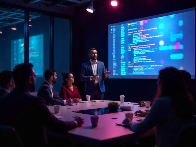 An image where CTO of a company is guiding his employees