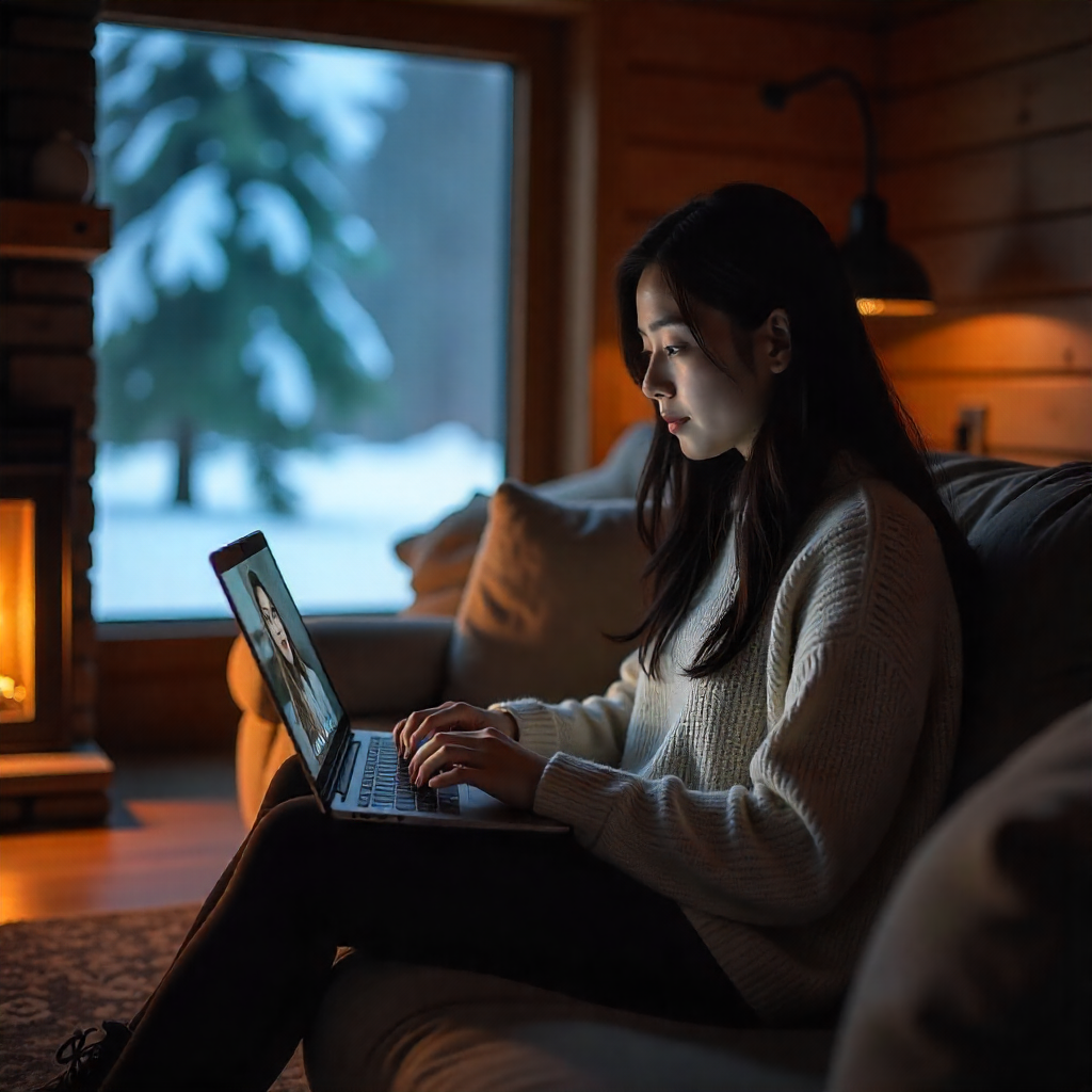 An image of a girl working on her laptop