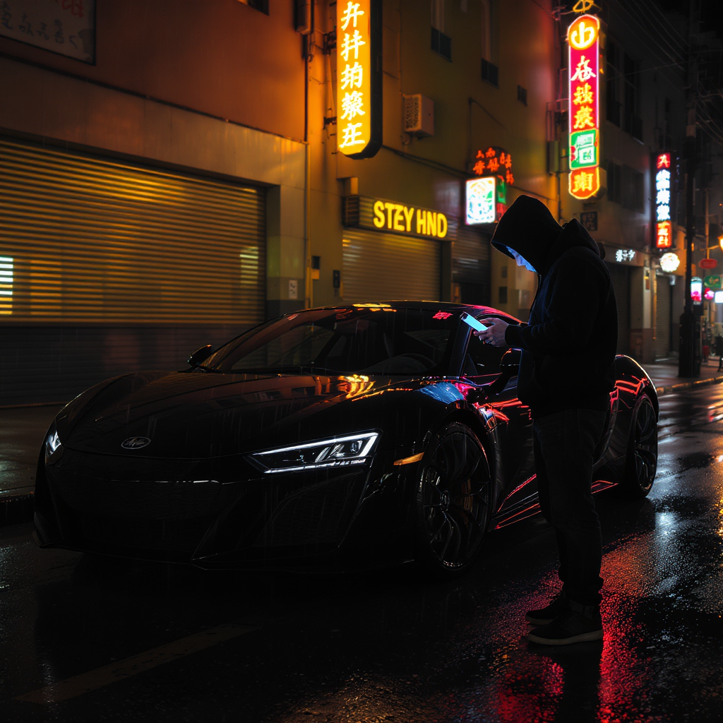 A car owner accessing his car features from mobile phone