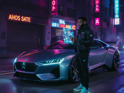 A customer unlocking his car using cell phone