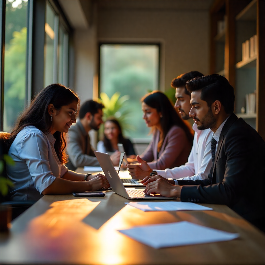A group of people in office using chatgpt and doing their work