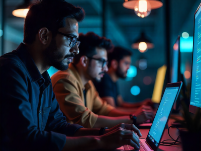 A group of people in office using chatgpt and doing their work