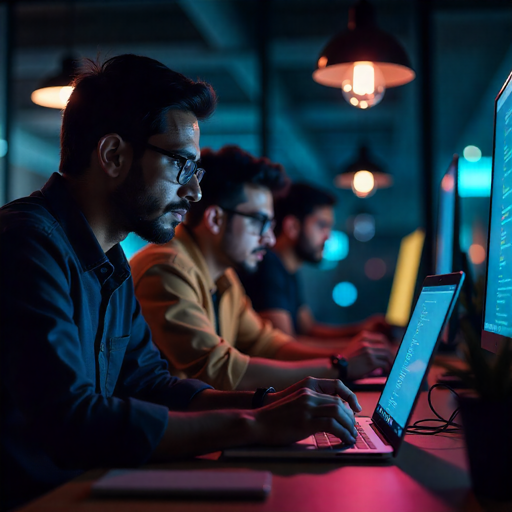 A group of people in office using chatgpt and doing their work