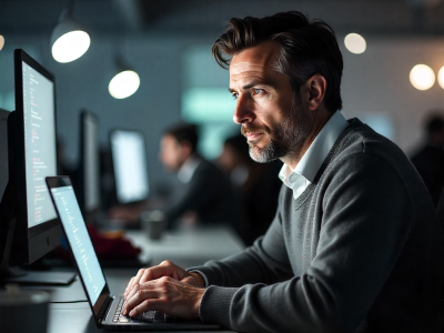 An image of a man doing his work in office
