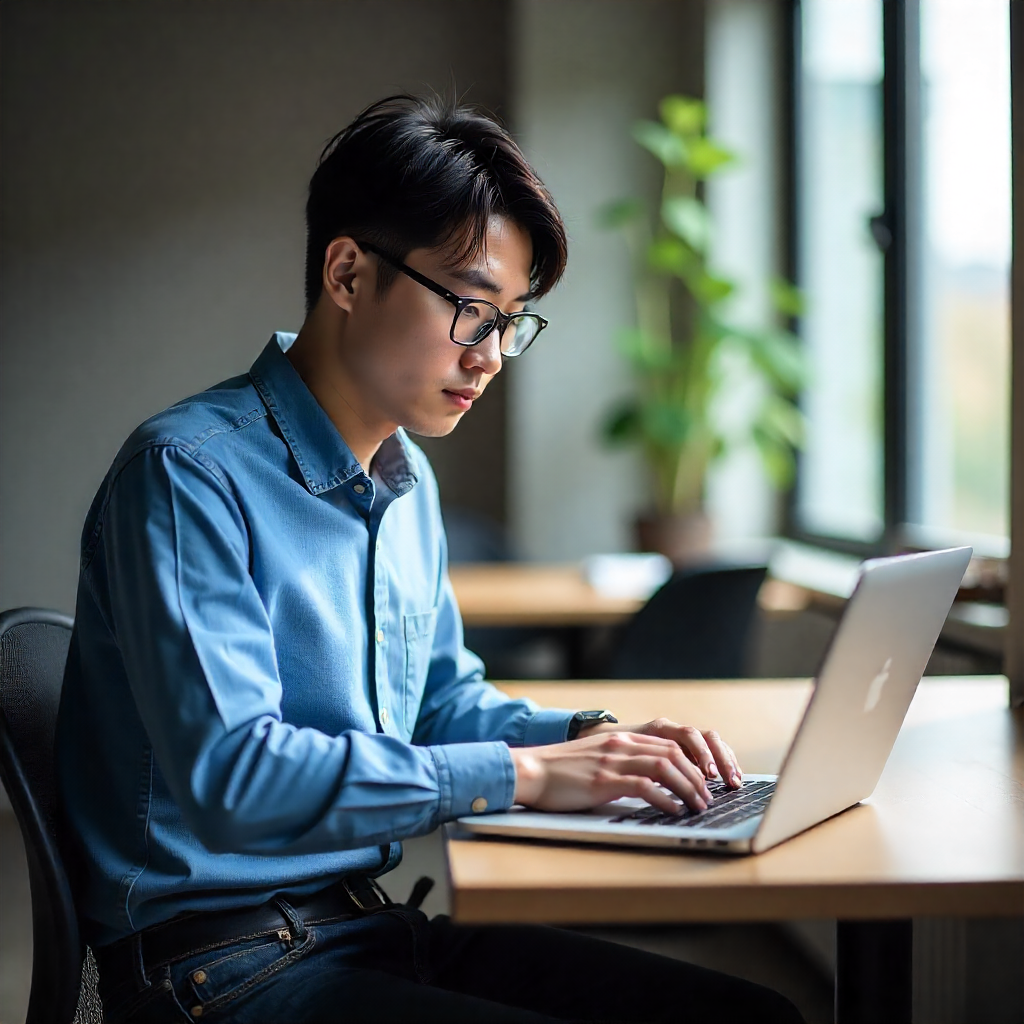 A man using his computer to hack some website