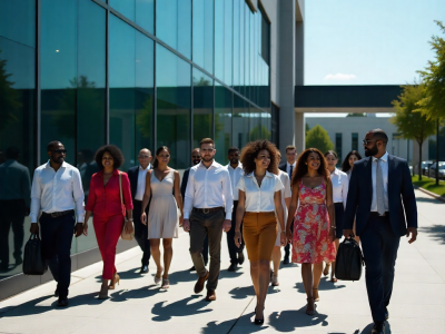 A group of people going to office for work