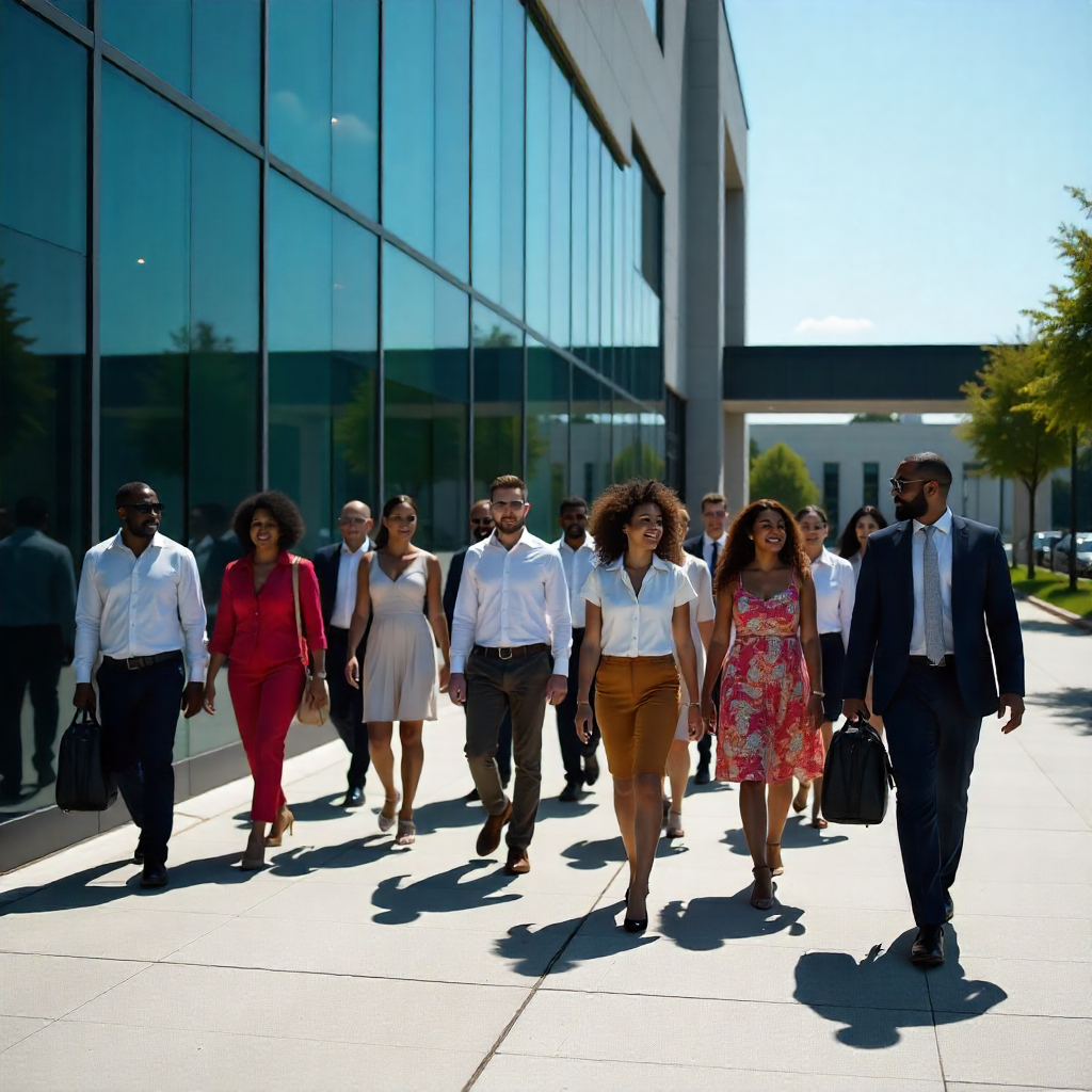 A group of people going to office for work