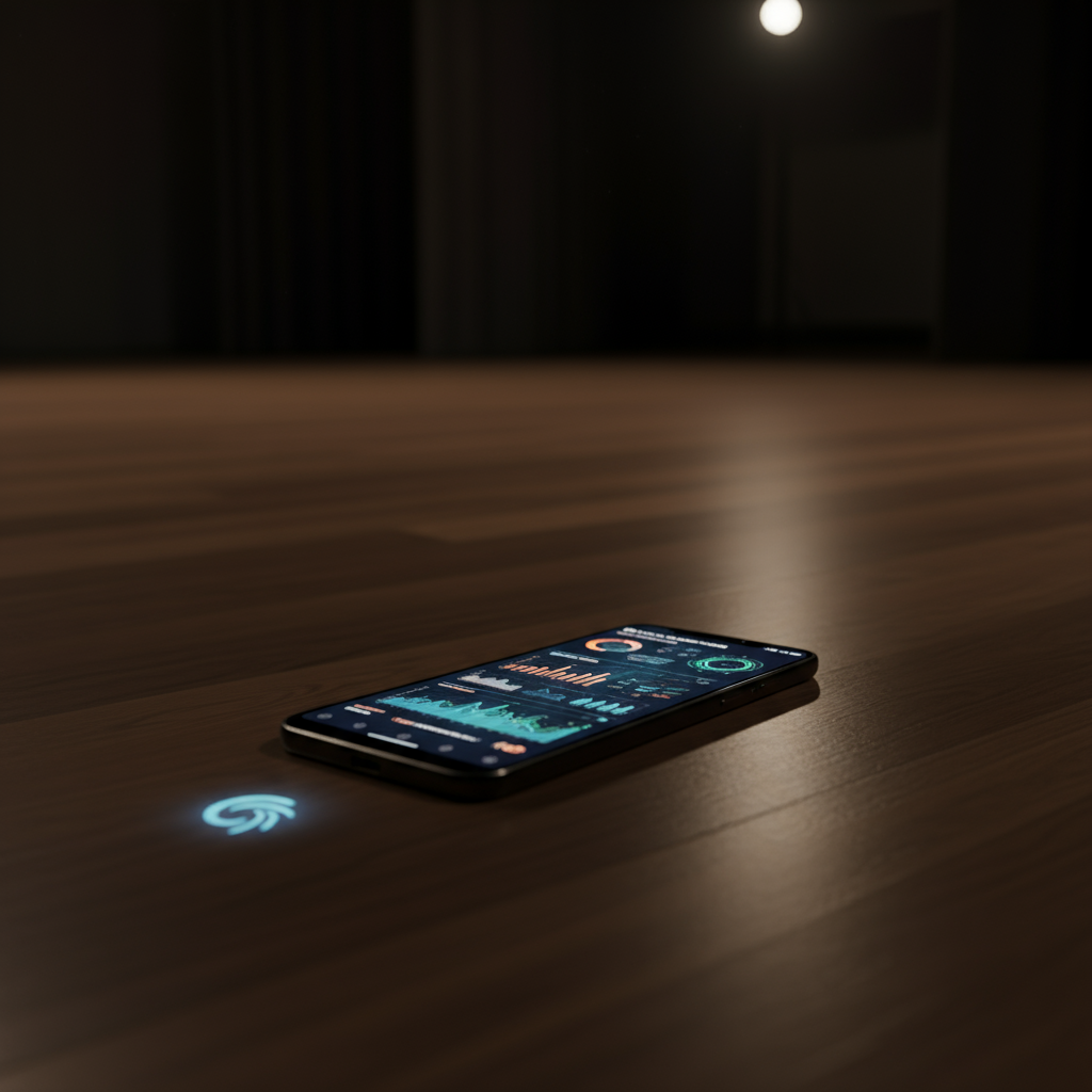 A smartphone displaying the new operating system in conference hall