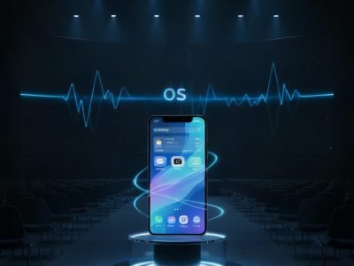 A smartphone displaying the new operating system