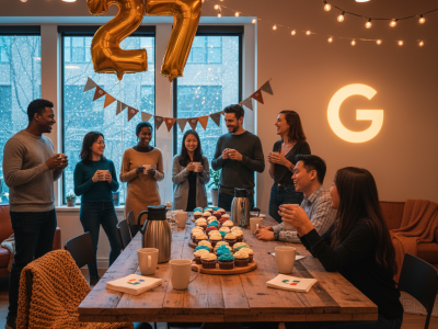 An image of Google celebrating its 27 year completion success