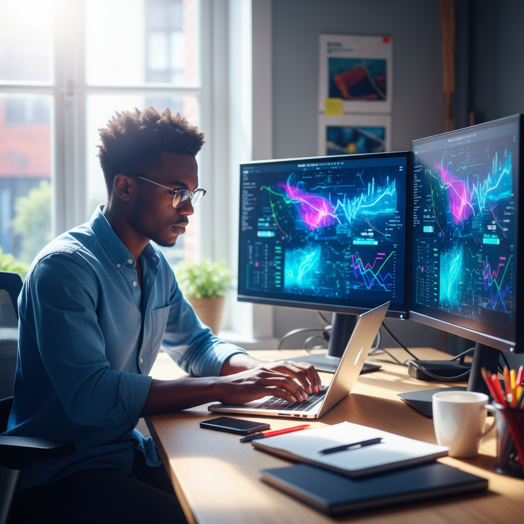 An image of a person using AI tool to do his work