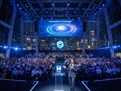 An image of a new phone getting launched in a conference hall