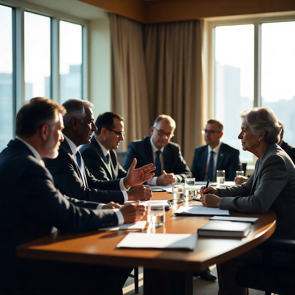 An image of ministers discussing new rules and regulations