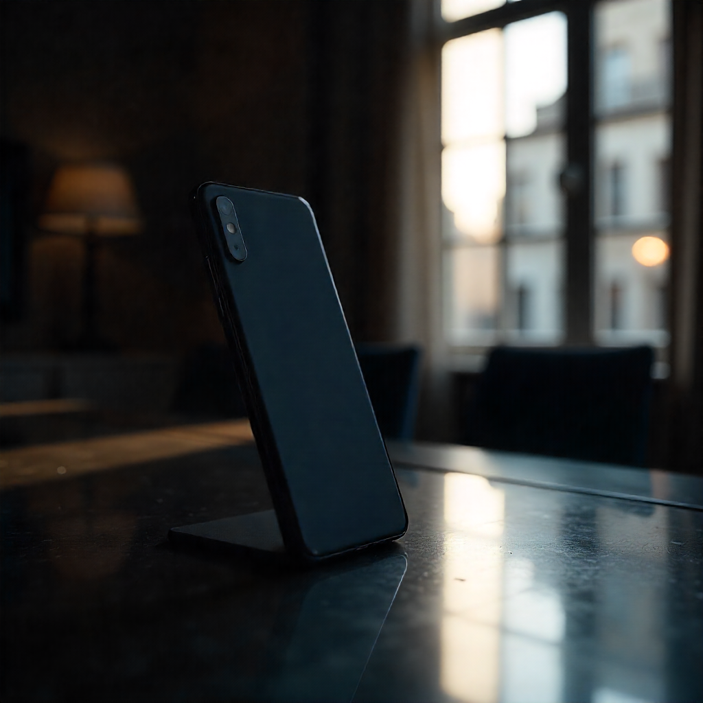 A phone under a spotlight in a modern conference hall