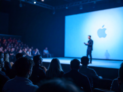 A sleek phone being unveiled on a stage during a tech conference.