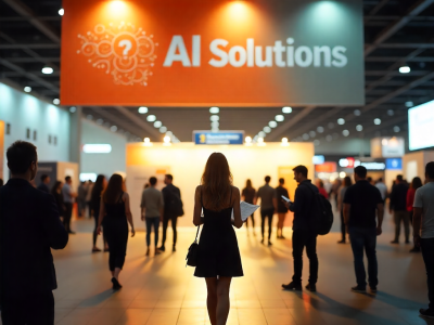 A desolate job fair in a vast convention center, filled with unemployed individuals from the tech industry.