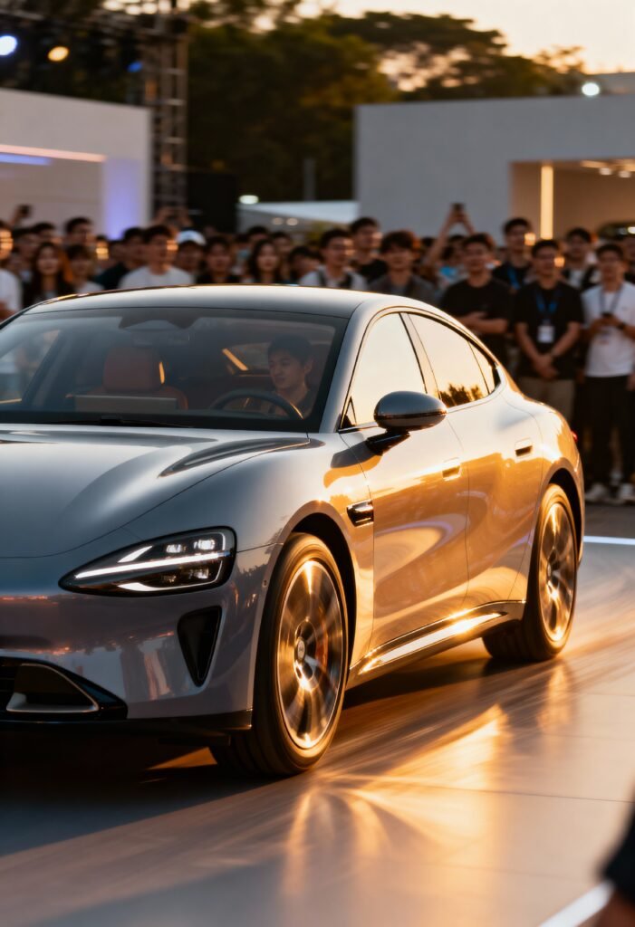 An image of a new car getting launched in an event