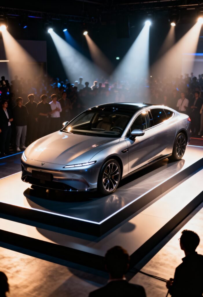 An image of a new car getting launched in an event