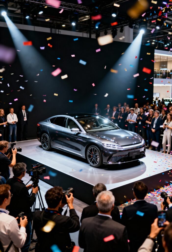 An image of a new car getting launched in an car event