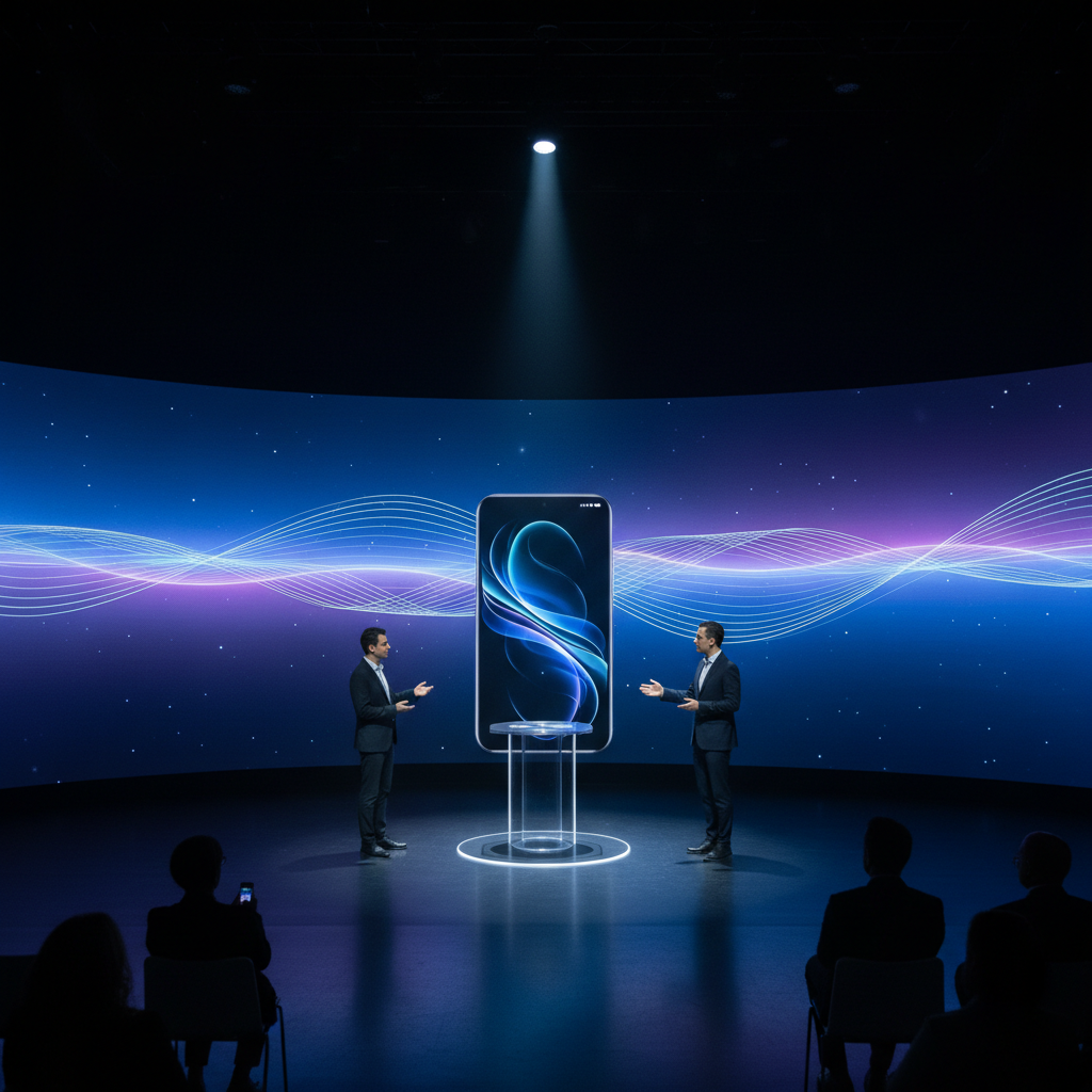 The launch event of World application new features at a conference hall